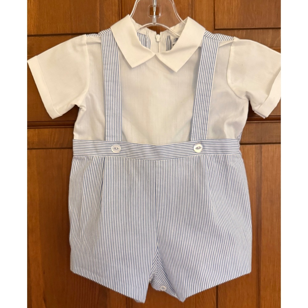 VTG Bryan Baby Boys 1-PC Collared‎ Shirt Overall Set Size 6-9 Months Blue Romper